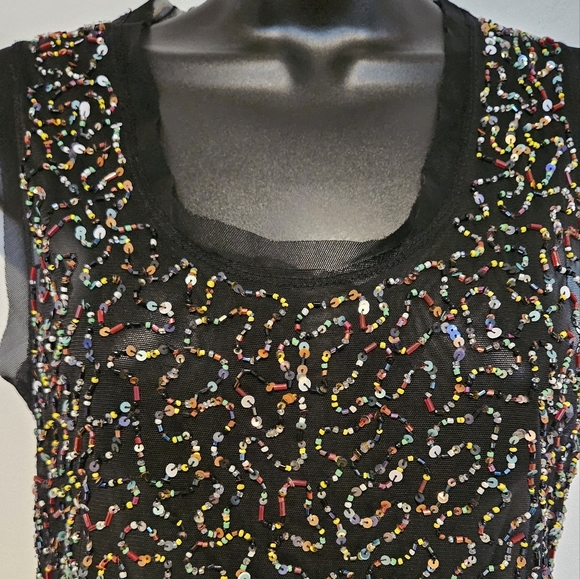 Alain Manoukian Multi-coloured Beaded/Sequin Semi-Sheer Tank - Picture 2 of 8